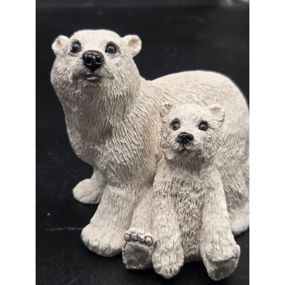 Vintage Stone Critters Polar Bear Mother and Polar Bear Cub Figurine USA READ